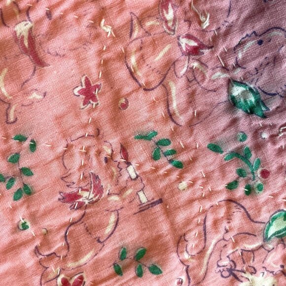 Antique Vintage Tulip Applique Quilt Reversible Date Embroidred 1931  92" x 78" - Picture 12 of 13